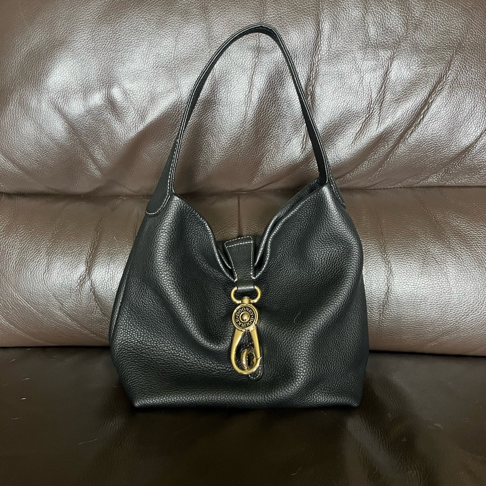 Dooney & Bourke Black Leather Hobo Bag with Gold-Tone Detail